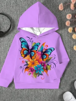 Girls' 3D Animal Butterfly Hoodie Long Sleeve 3D Print Fall Winter Active Sports Fashion Kids 3-12 Years Outdoor Daily Indoor Regular Fit
