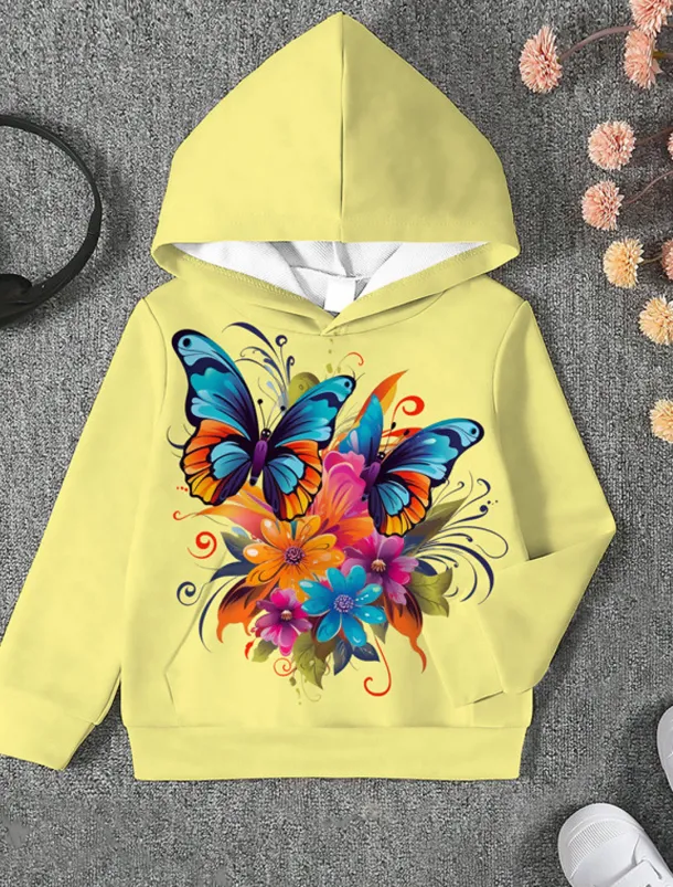 Girls' 3D Animal Butterfly Hoodie Long Sleeve 3D Print Fall Winter Active Sports Fashion Kids 3-12 Years Outdoor Daily Indoor Regular Fit