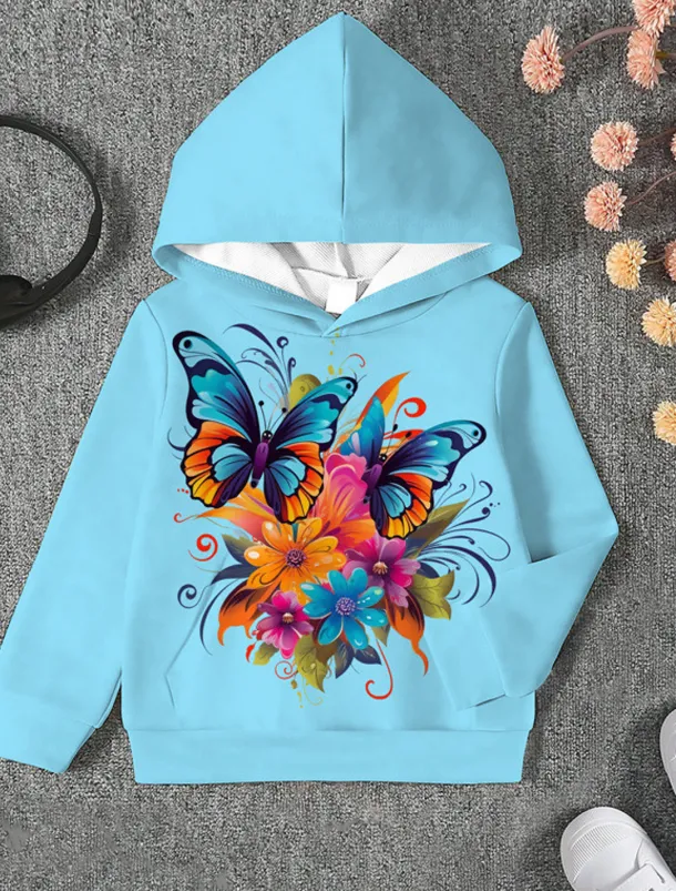 Girls' 3D Animal Butterfly Hoodie Long Sleeve 3D Print Fall Winter Active Sports Fashion Kids 3-12 Years Outdoor Daily Indoor Regular Fit
