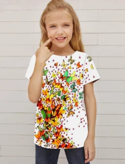 Girls' 3D Animal Butterfly T shirt Short Sleeve 3D Print Summer Spring Active Fashion Cute Kids 3-12 Years Outdoor Daily Indoor Regular Fit