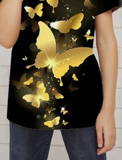 Girls' 3D Animal Butterfly T shirt Short Sleeve 3D Print Summer Spring Active Fashion Cute Kids 3-12 Years Outdoor Daily Indoor Regular Fit