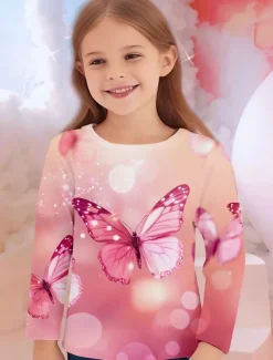 Girls' 3D Animal Butterfly T shirt Long Sleeve 3D Print Spring Fall Winter Active Sports Fashion Kids 3-12 Years Outdoor Daily Indoor Regular Fit