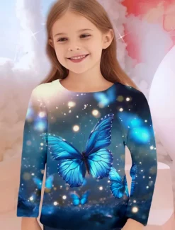 Girls' 3D Animal Butterfly T shirt Long Sleeve 3D Print Spring Fall Winter Active Sports Fashion Kids 3-12 Years Outdoor Daily Indoor Regular Fit