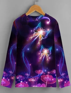 Girls' 3D Animal Butterfly T shirt Long Sleeve 3D Print Spring Fall Winter Active Sports Fashion Kids 3-12 Years Outdoor Daily Indoor Regular Fit