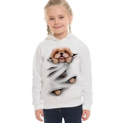 Girls' 3D Animal Cat Hoodie Long Sleeve 3D Print Spring Fall Winter Fashion Streetwear Adorable Kids 3-12 Years Outdoor Daily Indoor Regular Fit