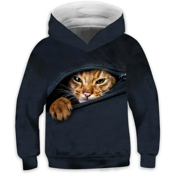 Girls' 3D Animal Cat Hoodie Long Sleeve 3D Print Spring Fall Winter Fashion Streetwear Adorable Kids 3-12 Years Outdoor Daily Indoor Regular Fit