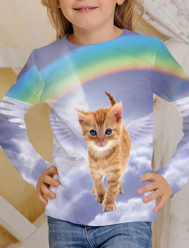Girls' 3D Animal Cat T shirt Long Sleeve 3D Print Summer Spring Fall Active Sports Fashion Kids 3-12 Years Outdoor Daily Indoor Regular Fit