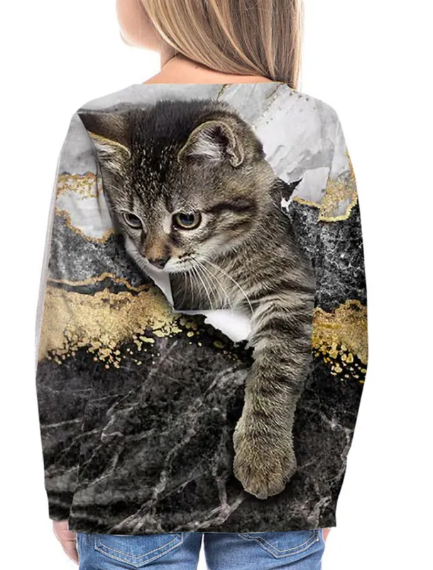 Girls' 3D Animal Cat T shirt Long Sleeve 3D Print Summer Spring Fall Active Sports Fashion Kids 3-12 Years Outdoor Daily Indoor Regular Fit