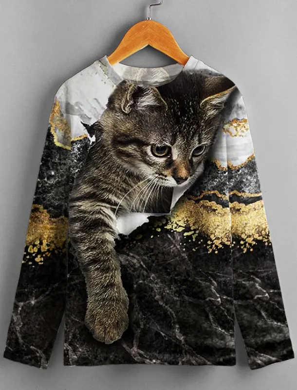Girls' 3D Animal Cat T shirt Long Sleeve 3D Print Summer Spring Fall Active Sports Fashion Kids 3-12 Years Outdoor Daily Indoor Regular Fit