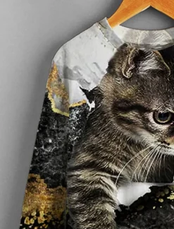 Girls' 3D Animal Cat T shirt Long Sleeve 3D Print Summer Spring Fall Active Sports Fashion Kids 3-12 Years Outdoor Daily Indoor Regular Fit