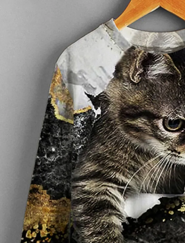 Girls' 3D Animal Cat T shirt Long Sleeve 3D Print Summer Spring Fall Active Sports Fashion Kids 3-12 Years Outdoor Daily Indoor Regular Fit