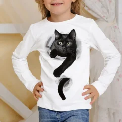Girls' 3D Animal Cat T shirt Long Sleeve 3D Print Fall Winter Active Sports Fashion Kids 3-12 Years Outdoor Daily Regular Fit