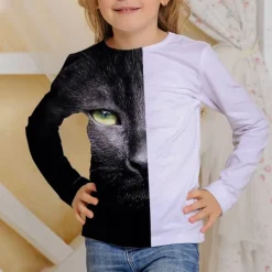 Girls' 3D Animal Cat T shirt Long Sleeve 3D Print Fall Winter Active Sports Fashion Kids 3-12 Years Outdoor Daily Regular Fit