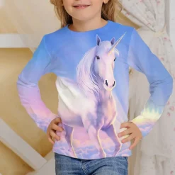 Girls' 3D Animal Cat T shirt Long Sleeve 3D Print Fall Winter Active Sports Fashion Kids 3-12 Years Outdoor Daily Regular Fit