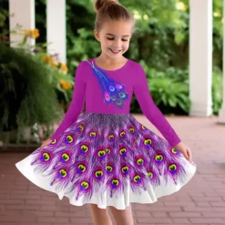 Girls' 3D Animal Dress Long Sleeve 3D Print Fall Winter Sports & Outdoor Daily Holiday Cute Casual Beautiful Kids 3-12 Years Casual Dress A Line Dress Above Knee Polyester Regular Fit