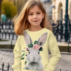 Girls' 3D Animal Rabbit Bunny Sweatshirt Long Sleeve 3D Print Summer Fall Fashion Streetwear Adorable Kids 3-12 Years Outdoor Casual Daily Regular Fit