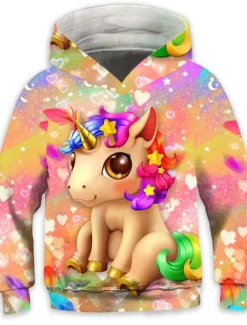 Girls' 3D Animal Unicorn Hoodie Long Sleeve 3D Print Spring Winter Active Sports Fashion Polyester Kids 3-12 Years Outdoor Daily Indoor Regular Fit