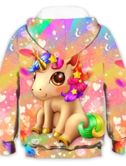 Girls' 3D Animal Unicorn Hoodie Long Sleeve 3D Print Spring Winter Active Sports Fashion Polyester Kids 3-12 Years Outdoor Daily Indoor Regular Fit
