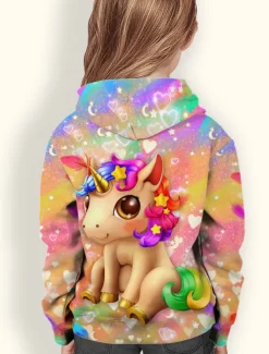 Girls' 3D Animal Unicorn Hoodie Long Sleeve 3D Print Spring Winter Active Sports Fashion Polyester Kids 3-12 Years Outdoor Daily Indoor Regular Fit