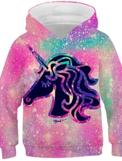 Girls' 3D Animal Unicorn Hoodie Long Sleeve 3D Print Spring Fall Winter Fashion Streetwear Adorable Kids 3-12 Years Outdoor Daily Indoor Regular Fit