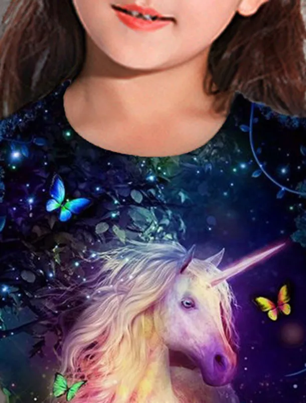 Girls' 3D Animal Unicorn T shirt Short Sleeve 3D Print Summer Spring Active Fashion Cute Kids 3-12 Years Outdoor Daily Indoor Regular Fit