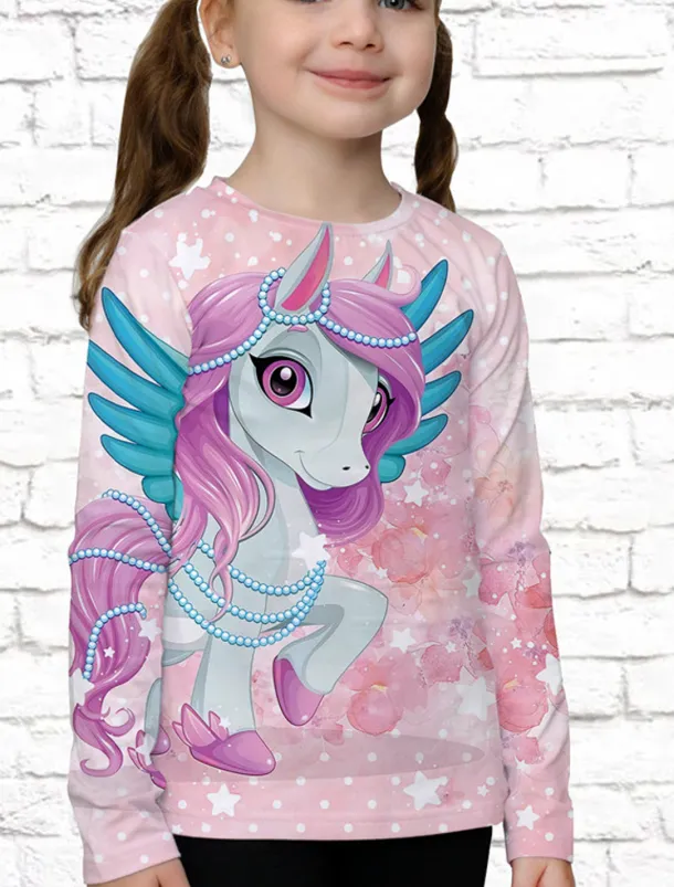 Girls' 3D Animal Unicorn T shirt Long Sleeve 3D Print Summer Spring Fall Active Sports Fashion Kids 3-12 Years Outdoor Daily Indoor Regular Fit