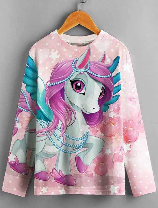 Girls' 3D Animal Unicorn T shirt Long Sleeve 3D Print Summer Spring Fall Active Sports Fashion Kids 3-12 Years Outdoor Daily Indoor Regular Fit