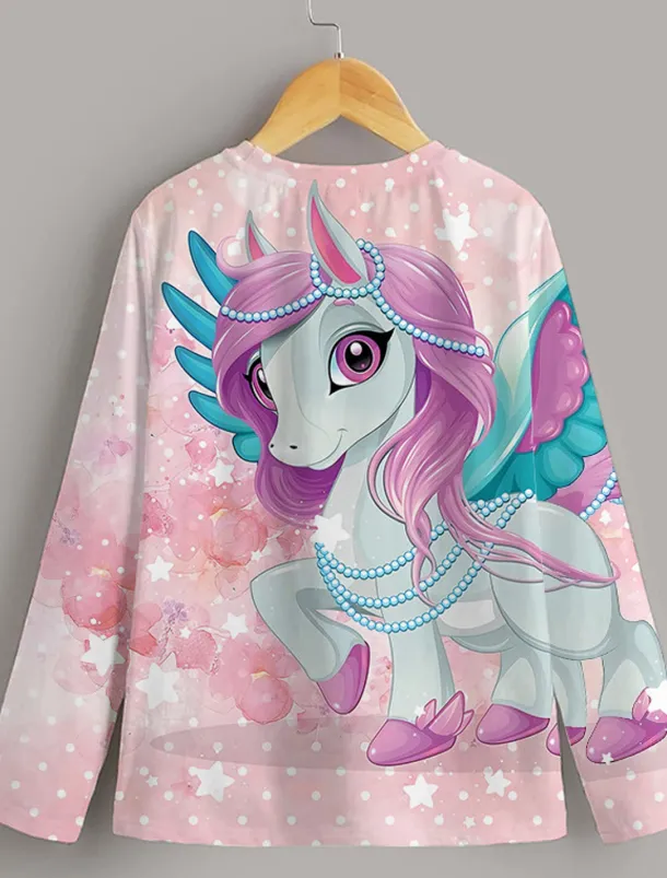 Girls' 3D Animal Unicorn T shirt Long Sleeve 3D Print Summer Spring Fall Active Sports Fashion Kids 3-12 Years Outdoor Daily Indoor Regular Fit