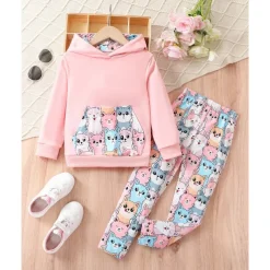 Girls' 3D Cartoon Cat Sports Suit Hoodie Set Tracksuits Long Sleeve Spring Fall Daily Casual Comfort Kids 4 years+ Hooded Outdoor Vacation Sports Tailored Fit