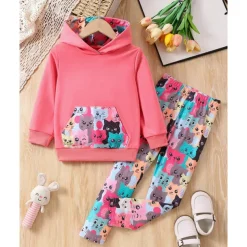 Girls' 3D Cartoon Cat Sports Suit Hoodie Set Tracksuits Long Sleeve Spring Fall Daily Casual Comfort Kids 4 years+ Hooded Outdoor Vacation Sports Tailored Fit