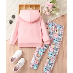 Girls' 3D Cartoon Cat Sports Suit Hoodie Set Tracksuits Long Sleeve Spring Fall Daily Casual Comfort Kids 4 years+ Hooded Outdoor Vacation Sports Tailored Fit