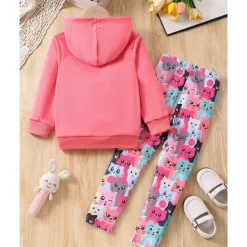 Girls' 3D Cartoon Cat Sports Suit Hoodie Set Tracksuits Long Sleeve Spring Fall Daily Casual Comfort Kids 4 years+ Hooded Outdoor Vacation Sports Tailored Fit