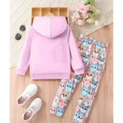 Girls' 3D Cartoon Cat Sports Suit Hoodie Set Tracksuits Long Sleeve Spring Fall Daily Casual Comfort Kids 4 years+ Hooded Outdoor Vacation Sports Tailored Fit
