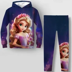 Girls' 3D Cartoon Hoodie & Legging Set Pink Long Sleeve 3D Print Spring Fall Active Fashion Daily Kids 3-12 Years Hooded Outdoor Vacation Date Regular Fit