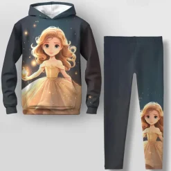 Girls' 3D Cartoon Hoodie & Legging Set Pink Long Sleeve 3D Print Spring Fall Active Fashion Daily Kids 3-12 Years Hooded Outdoor Vacation Date Regular Fit