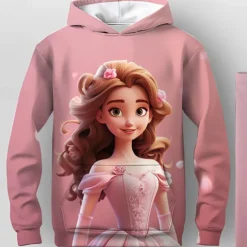 Girls' 3D Cartoon Hoodie & Legging Set Pink Long Sleeve 3D Print Spring Fall Active Fashion Daily Kids 3-12 Years Hooded Outdoor Vacation Date Regular Fit