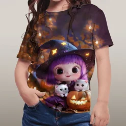 Girls' 3D Cartoon Pumpkin T shirt Tee Short Sleeve Summer Spring Fashion Basic Kids 4-12 Years Crew Neck Outdoor Casual Daily Regular Fit