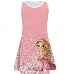 Girls' 3D Cartoon Snowflake Dress Sleeveless Summer Spring Vacation Daily Holiday Princess Beautiful Sweet Kids 4-12 Years Casual Dress A Line Dress Knee-length Regular Fit