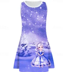 Girls' 3D Cartoon Snowflake Dress Sleeveless Summer Spring Vacation Daily Holiday Princess Beautiful Sweet Kids 4-12 Years Casual Dress A Line Dress Knee-length Regular Fit