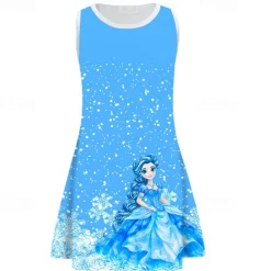 Girls' 3D Cartoon Snowflake Dress Sleeveless Summer Spring Vacation Daily Holiday Princess Beautiful Sweet Kids 4-12 Years Casual Dress A Line Dress Knee-length Regular Fit