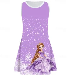 Girls' 3D Cartoon Snowflake Dress Sleeveless Summer Spring Vacation Daily Holiday Princess Beautiful Sweet Kids 4-12 Years Casual Dress A Line Dress Knee-length Regular Fit
