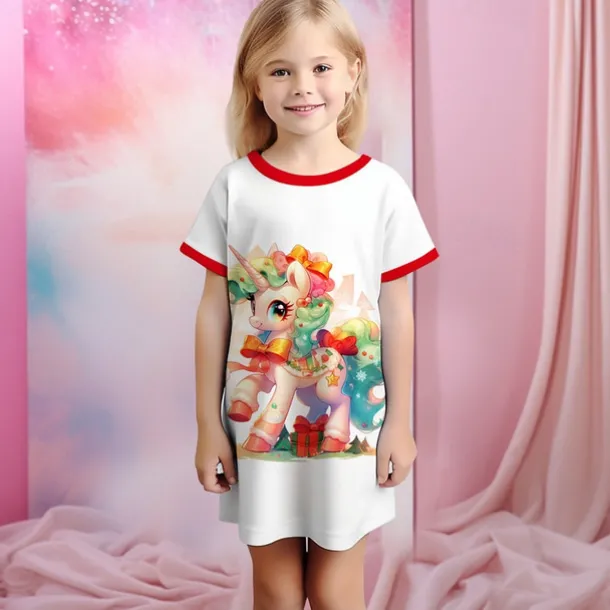 Girls' 3D Cartoon Unicorn Nightdress Pajamas Short Sleeve 3D Print Summer Active Fashion Cute Polyester Kids 3-12 Years Crew Neck Home Causal Indoor Regular Fit