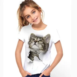 Girls' 3D Cat T shirt Short Sleeve 3D Print Summer Active Cute Polyester Kids 3-12 Years Outdoor Daily Regular Fit
