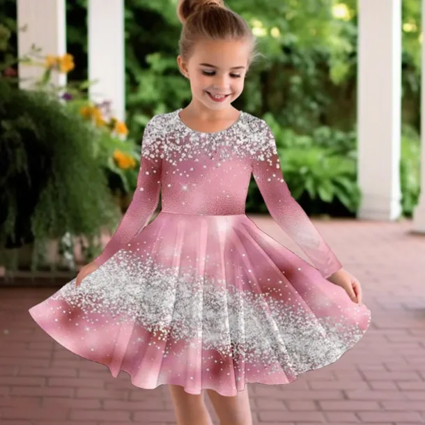 Girls' 3D Color Gradient Dress Long Sleeve 3D Print Fall Winter Vacation Sports & Outdoor Daily Cute Casual Beautiful Kids 3-12 Years Casual Dress A Line Dress Above Knee Regular Fit