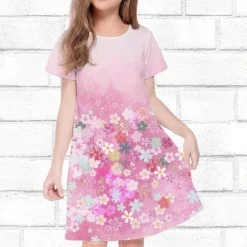 Girls' 3D Floral Dress Short Sleeve Summer Spring Vacation Daily Holiday Princess Beautiful Sweet Kids 4-12 Years Casual Dress Knee-length Regular Fit