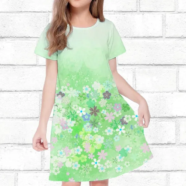 Girls' 3D Floral Dress Short Sleeve Summer Spring Vacation Daily Holiday Princess Beautiful Sweet Kids 4-12 Years Casual Dress Knee-length Regular Fit