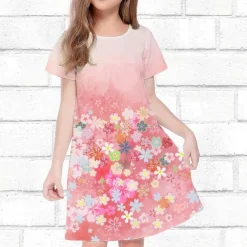 Girls' 3D Floral Dress Short Sleeve Summer Spring Vacation Daily Holiday Princess Beautiful Sweet Kids 4-12 Years Casual Dress Knee-length Regular Fit
