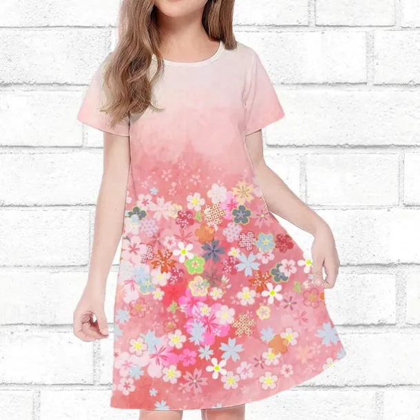Girls' 3D Floral Dress Short Sleeve Summer Spring Vacation Daily Holiday Princess Beautiful Sweet Kids 4-12 Years Casual Dress Knee-length Regular Fit