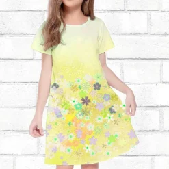 Girls' 3D Floral Dress Short Sleeve Summer Spring Vacation Daily Holiday Princess Beautiful Sweet Kids 4-12 Years Casual Dress Knee-length Regular Fit