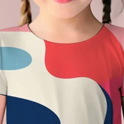 Girls' 3D Geometric Dress Pink Short Sleeve 3D Print Summer Daily Holiday Casual Beautiful Kids 3-12 Years Casual Dress Skater Dress Above Knee Regular Fit